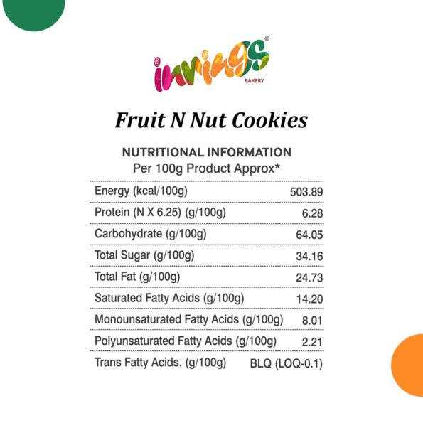 Innings Bakery Fruit And Nut Cookies Box Nutritional information